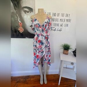 NWT New Look White Pink High Low Floral Sundress Size Medium